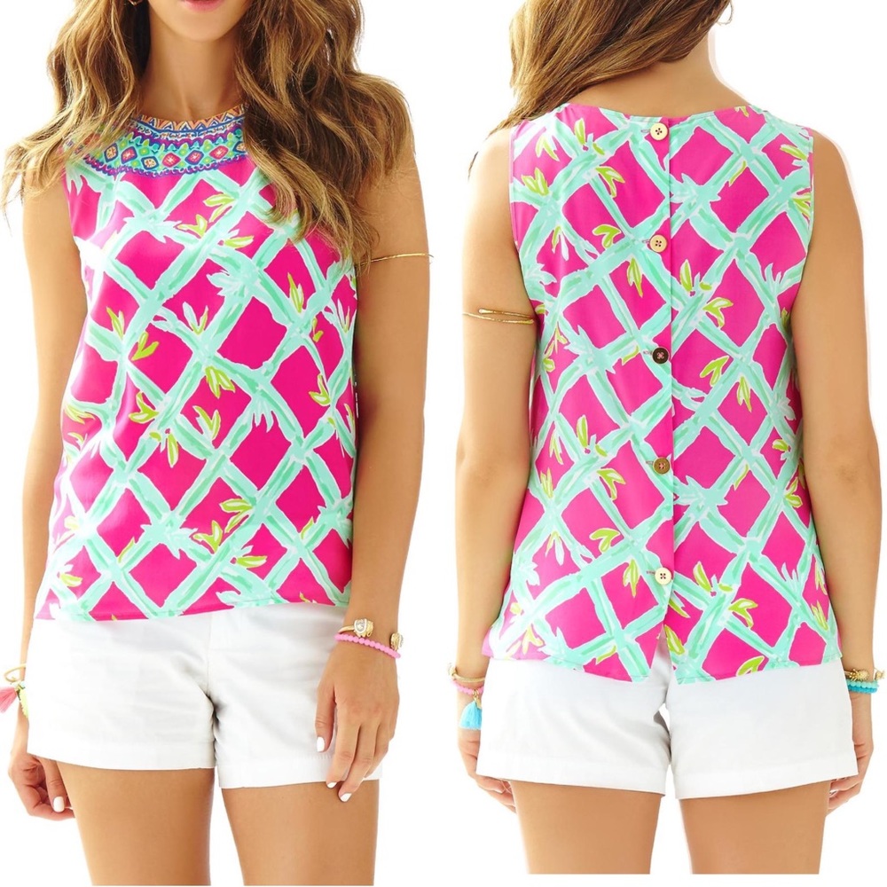 Lilly Pulitzer Pink and Blue Geometric Blouse